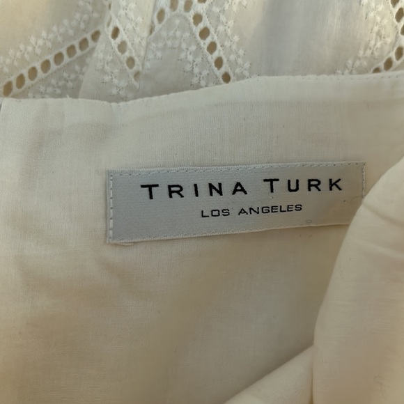 Trina Turk Cream Eyelet Sleeveless Fit & Flare Midi Summer Dress Size Medium - Picture 6 of 6